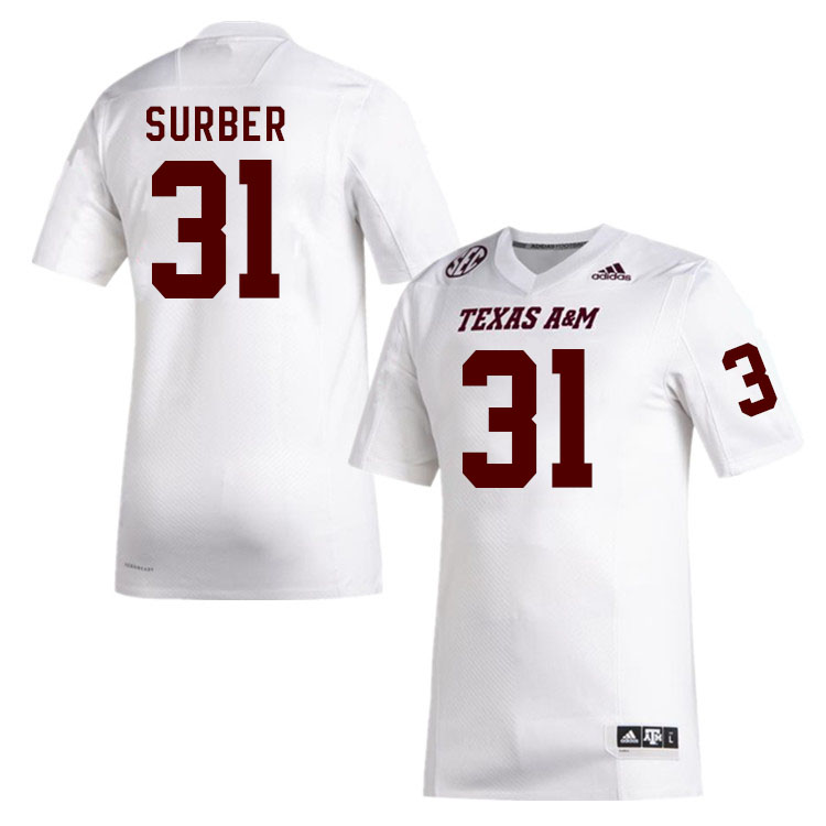 Men #31 Caleb Surber Texas A&M Aggies College Football Jerseys Stitched Sale-White - Click Image to Close